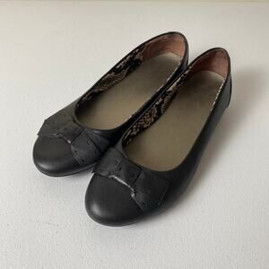 Clarks Size 8.5 Bendables Black Bow Ballet Flats Leather Comfort Neutral Office